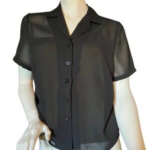 Never Worn. Black see through short sleeve top. Button front.